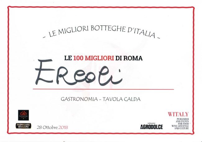 attestato del premio di ercoli come le migliori botteghe d'italia