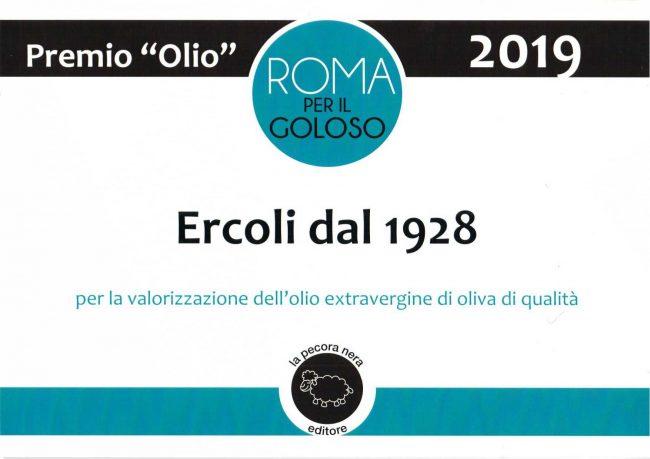 attestato premio per ercoli olio 2019 di pecora nera editore